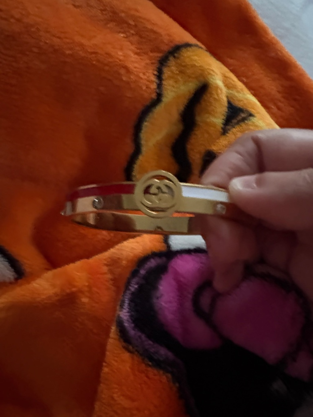 Gucci Gold-Tone Bangle with Red and White Enamel Stripes